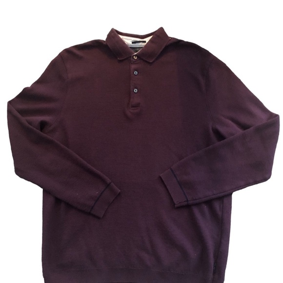 Ted Baker London Ribbed Polo Shirt Sz. 4 Long Sleeve Purple/Maroon Casual Shirt - Picture 2 of 7